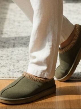 UGG  Tasman Baxter Men's Burnt Olive Suede Slip-On Clog with Embroidered Trim